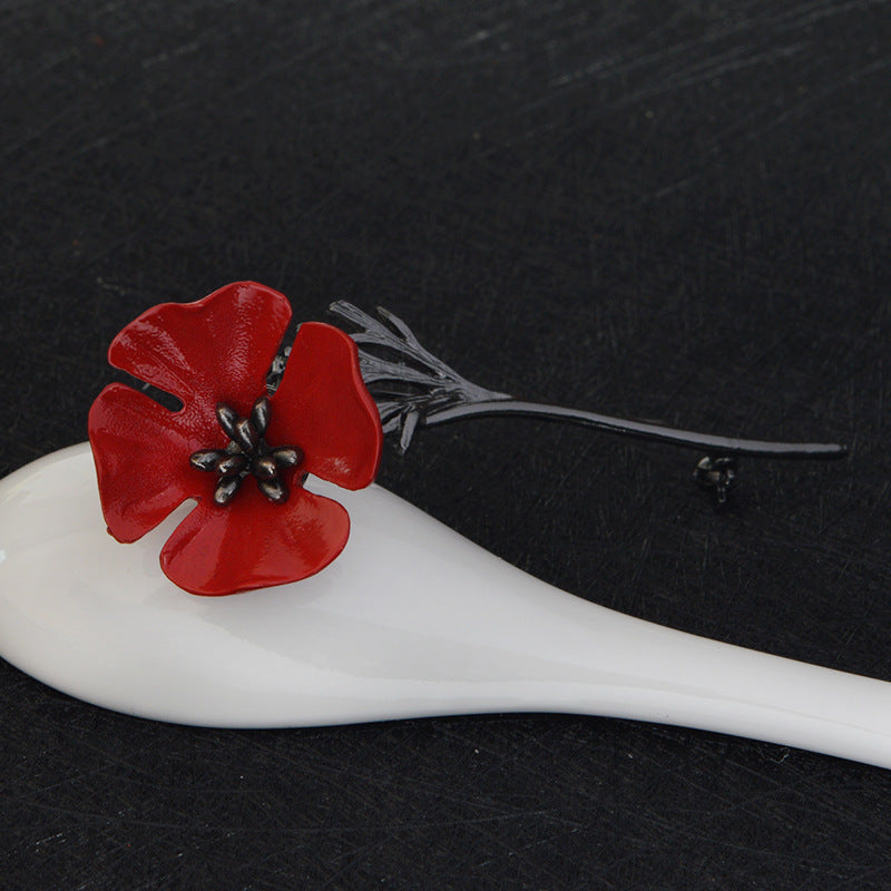 Red flower brooch