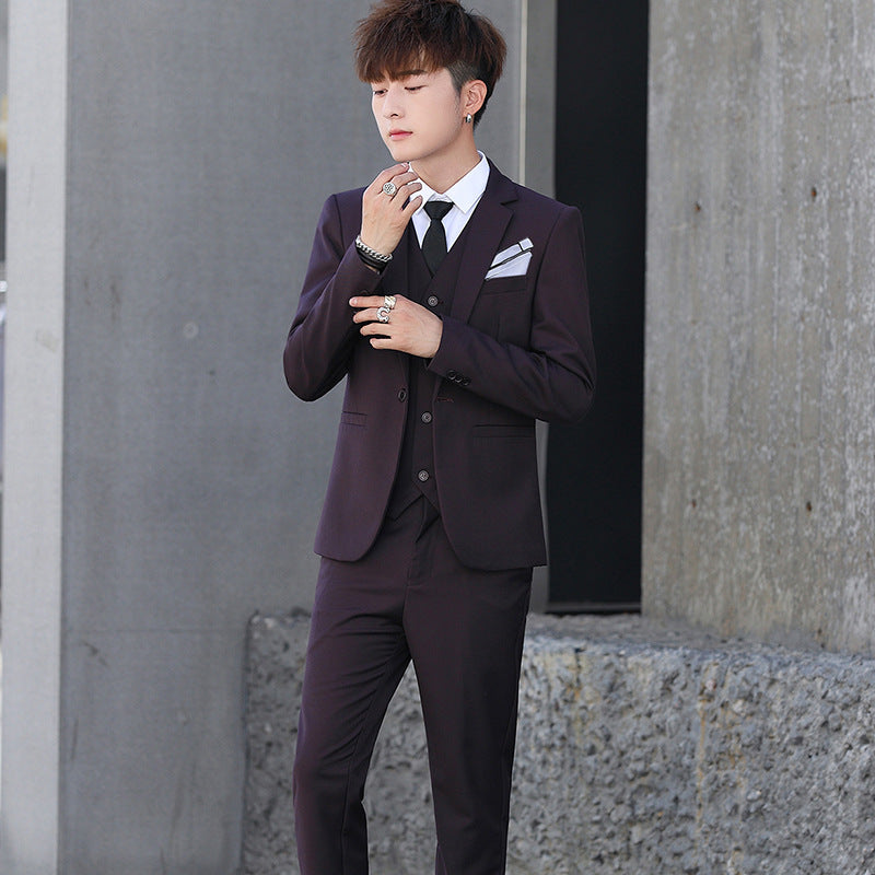 Men's Three-Piece Korean Style Groomsmen Suits