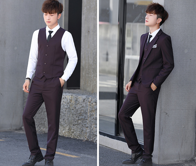 Men's Three-Piece Korean Style Groomsmen Suits