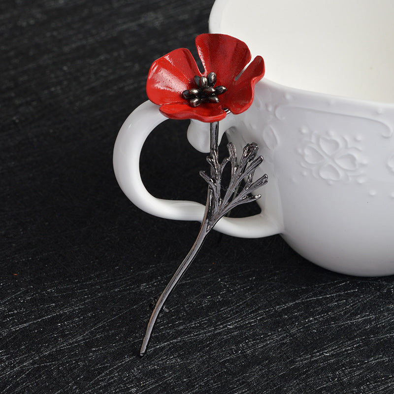 Red flower brooch