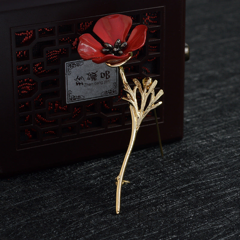 Red flower brooch
