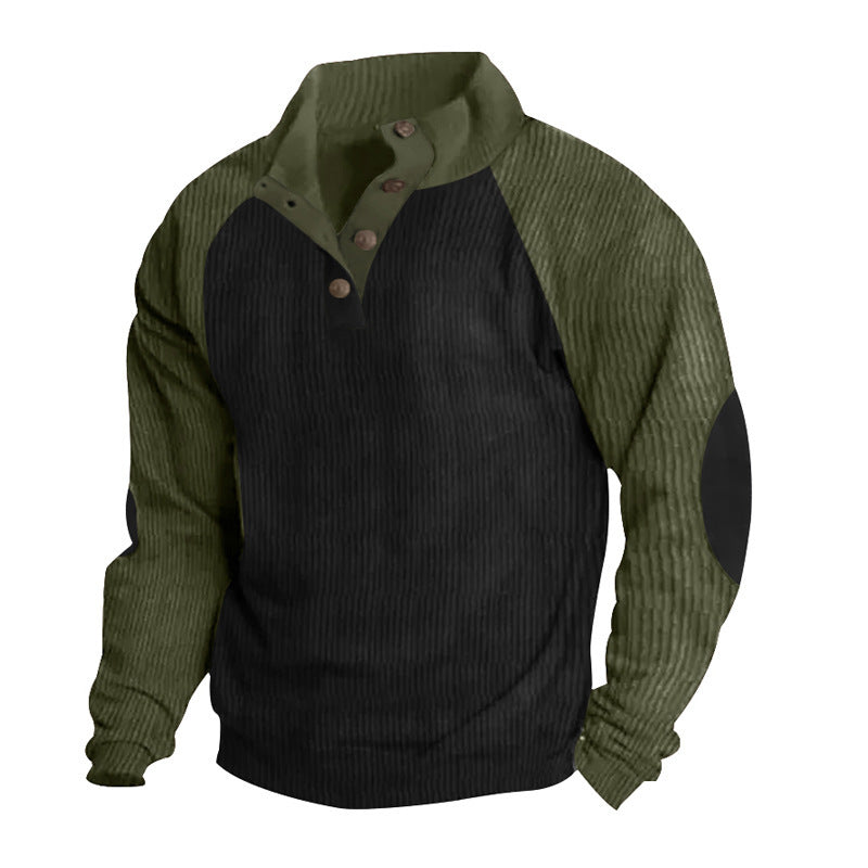 Loose Corduroy Color Matching Sports Sweater