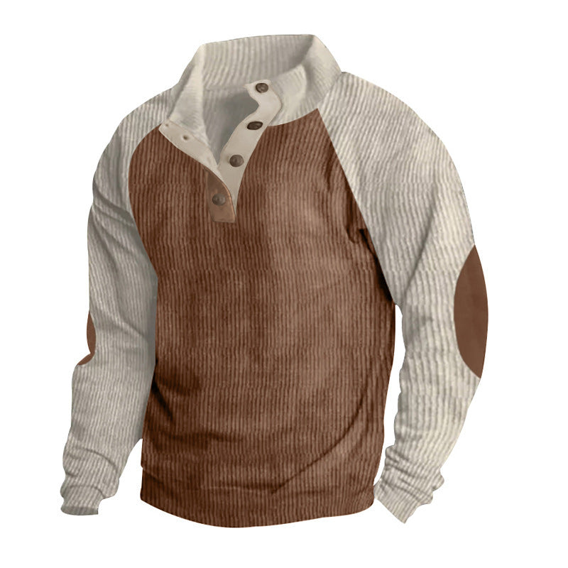 Loose Corduroy Color Matching Sports Sweater