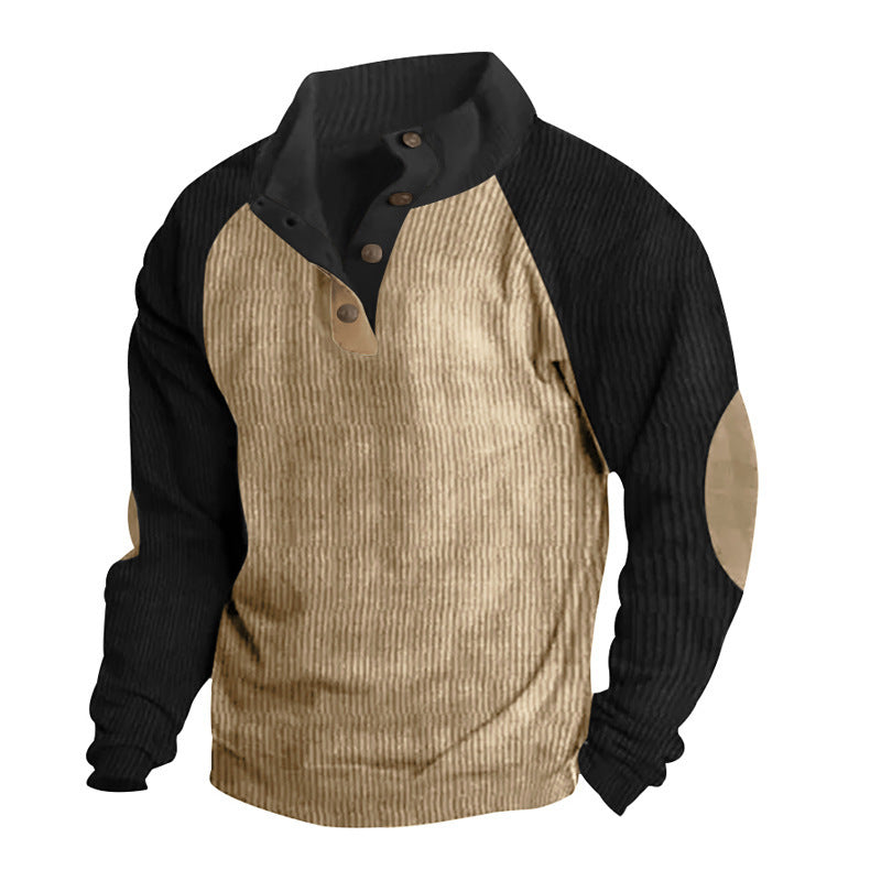 Loose Corduroy Color Matching Sports Sweater