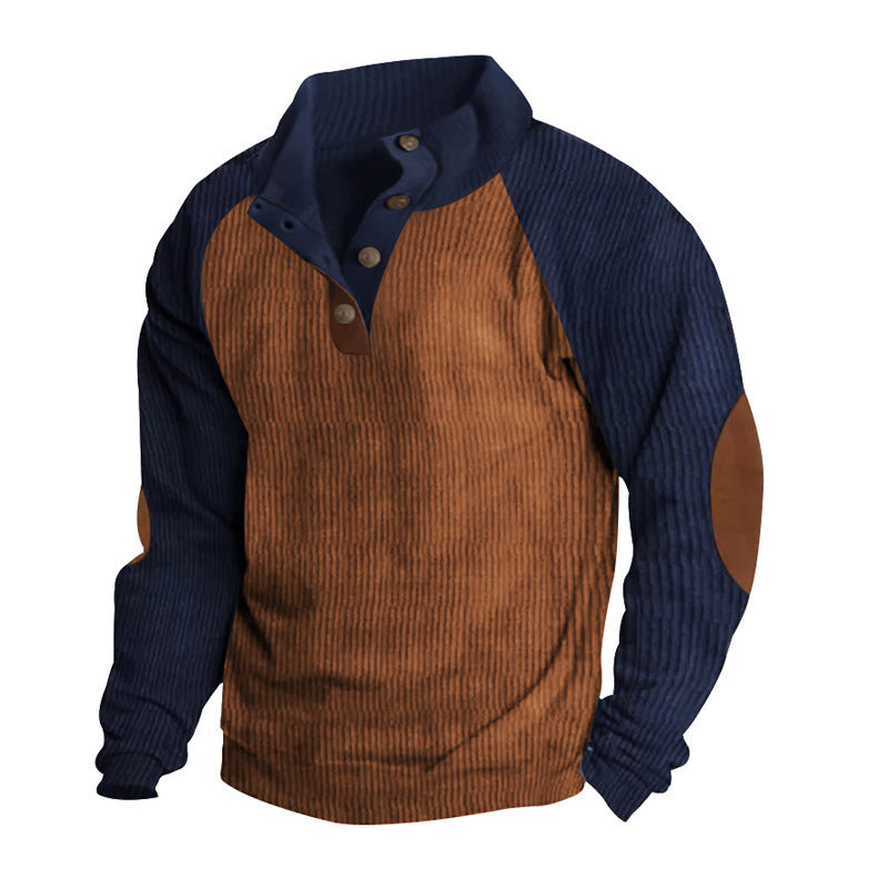 Loose Corduroy Color Matching Sports Sweater
