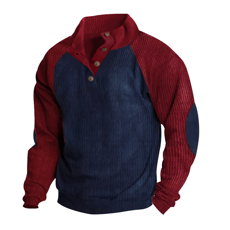 Loose Corduroy Color Matching Sports Sweater