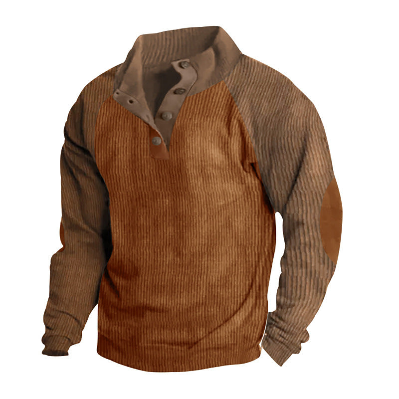 Loose Corduroy Color Matching Sports Sweater