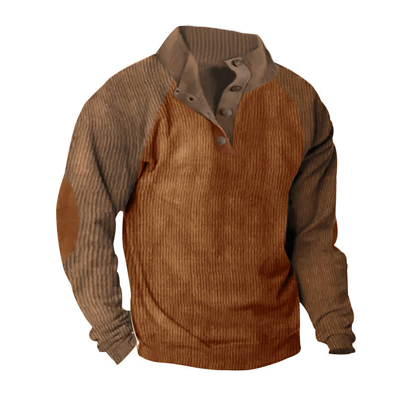 Loose Corduroy Color Matching Sports Sweater