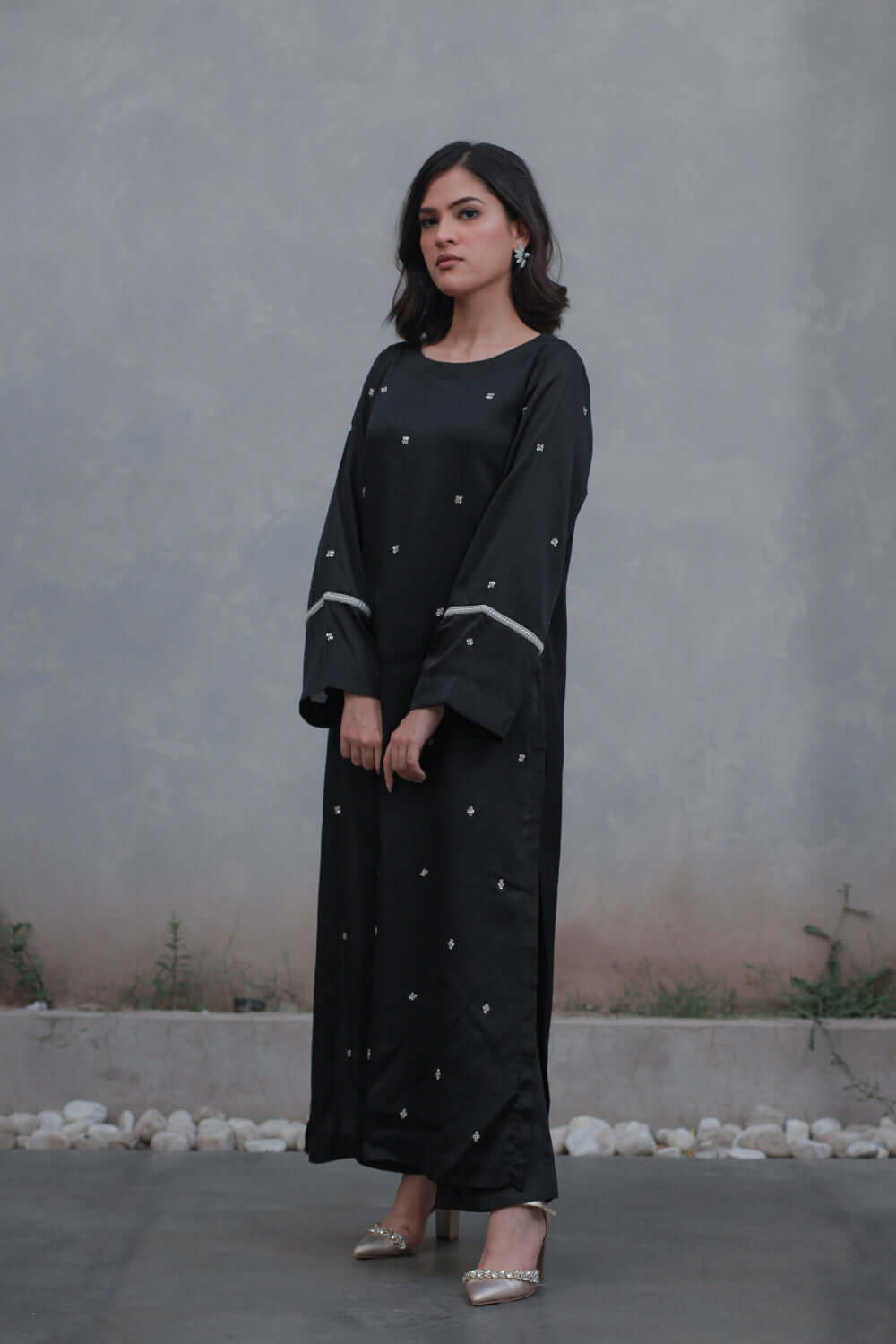 Intricate Crinkle Chiffon Long Dress
