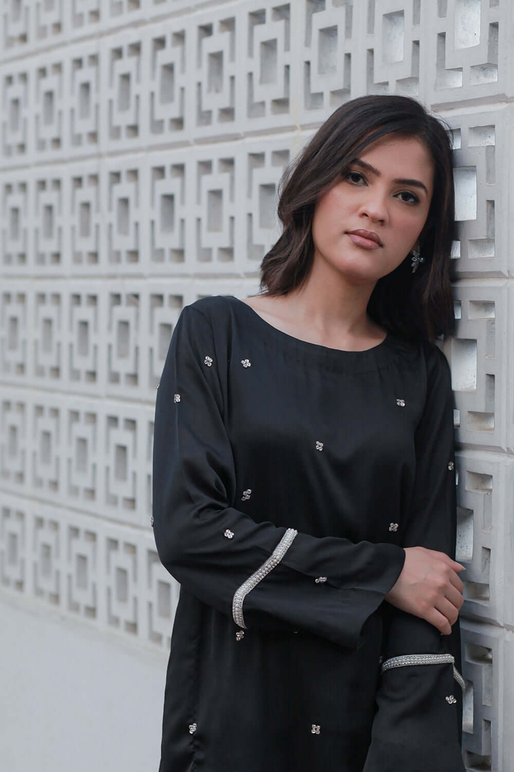 Intricate Crinkle Chiffon Long Dress
