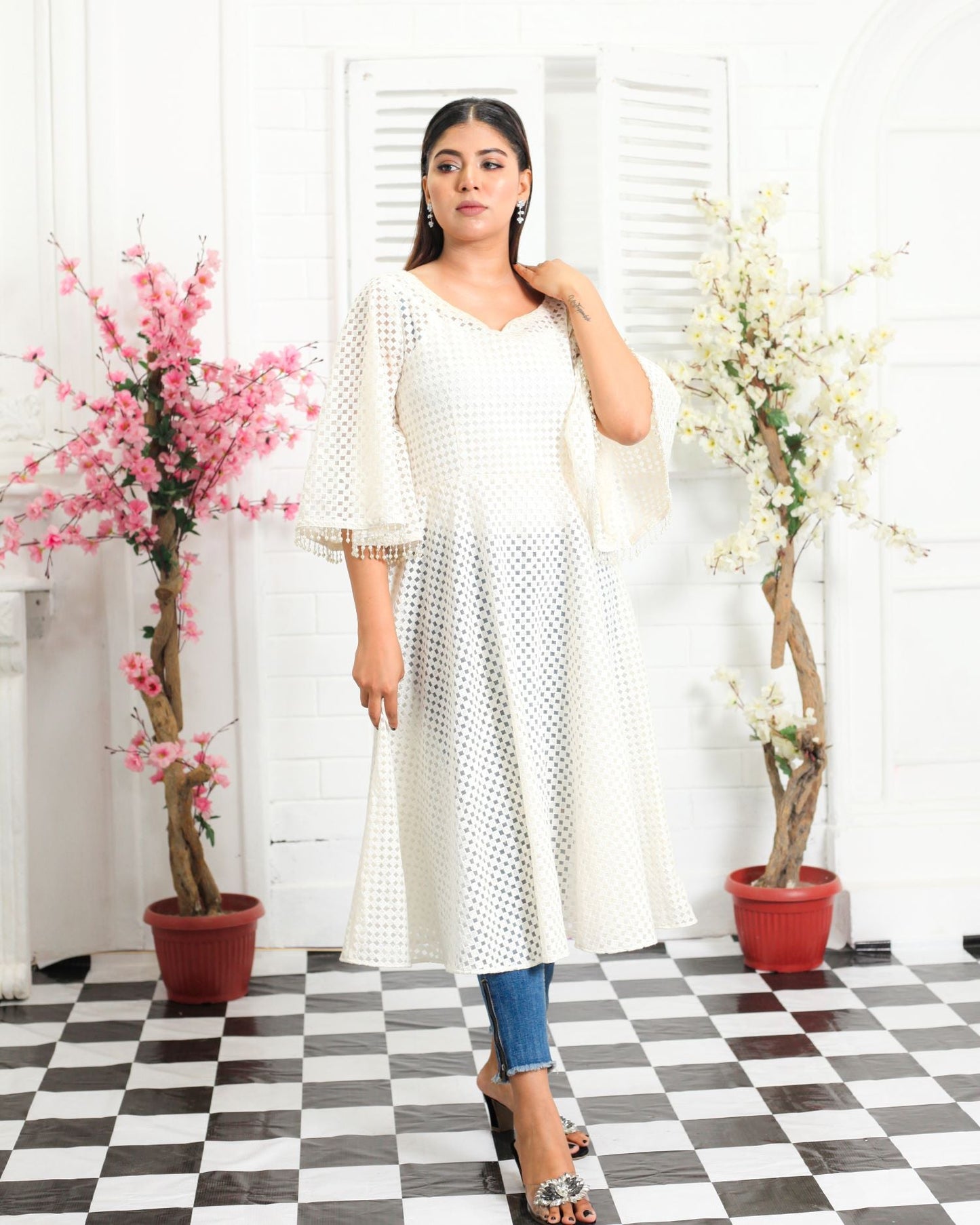 Chicken Kari Umbrella Frock with Bell Sleeves