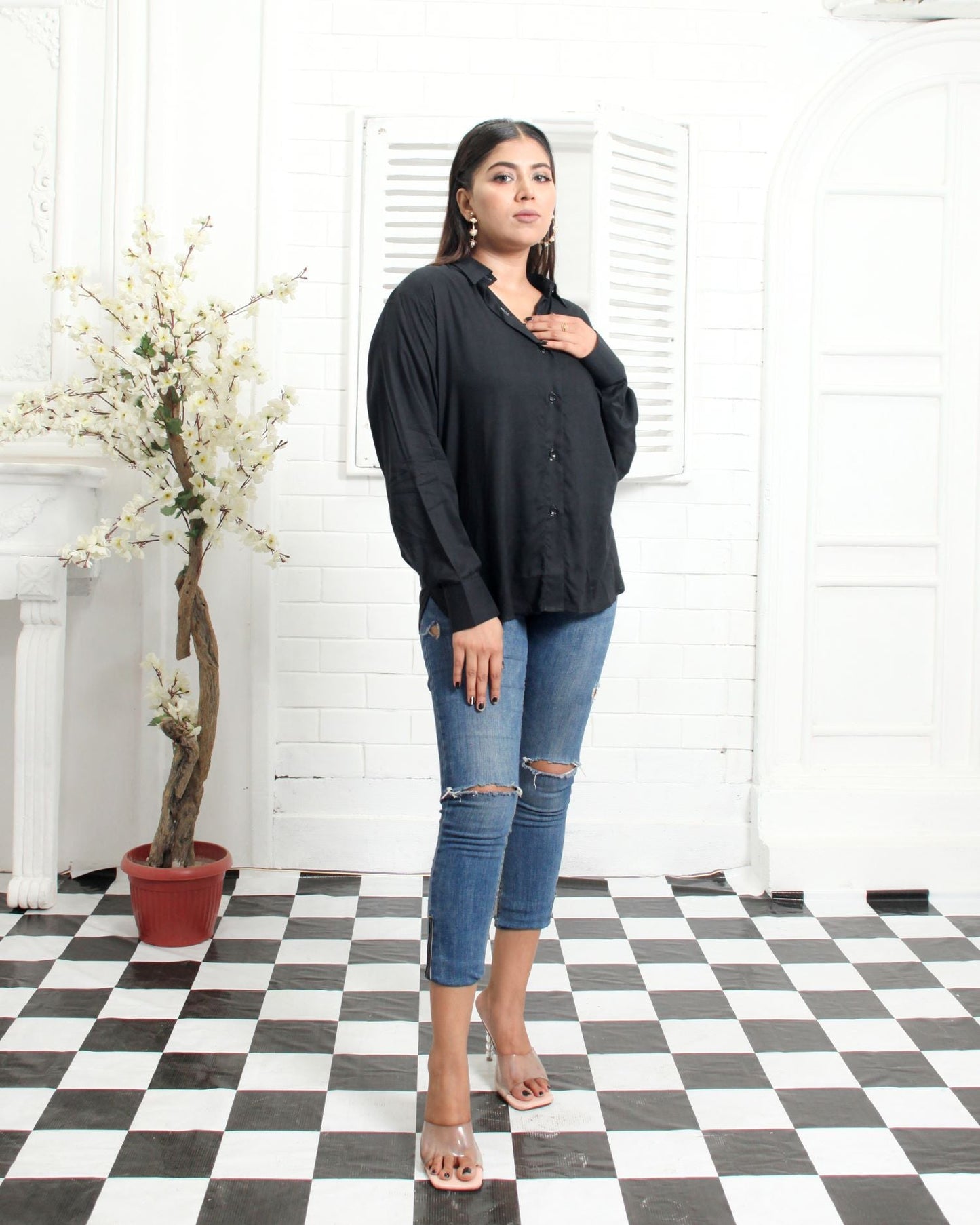 Black Linen Shirt for Women