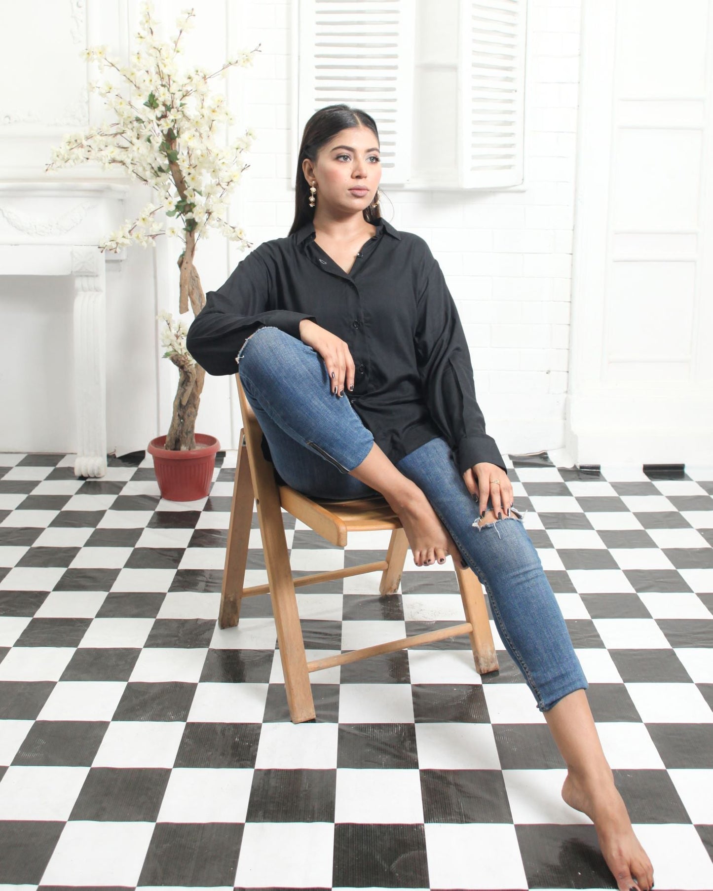 Black Linen Shirt for Women