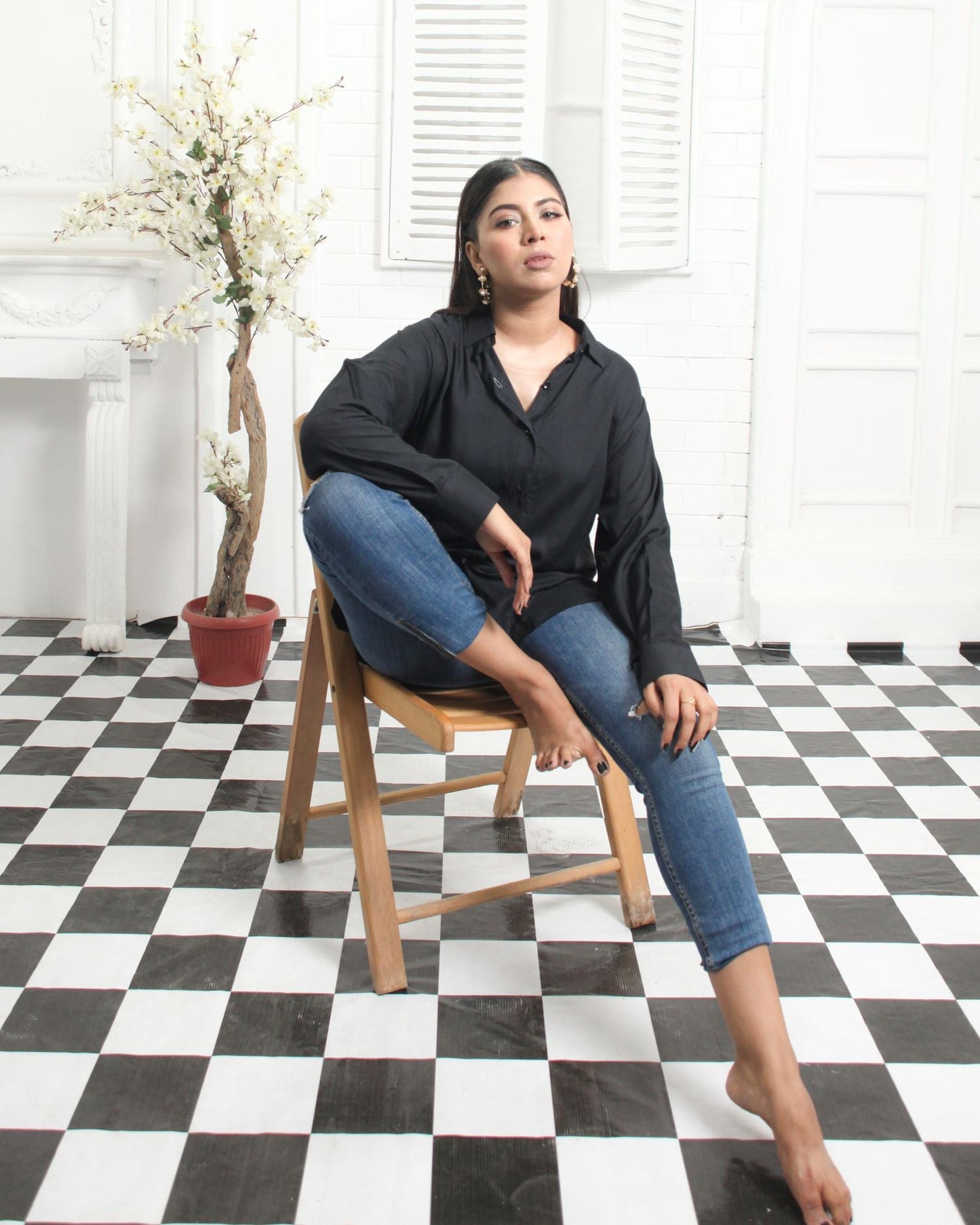 Black Linen Shirt for Women