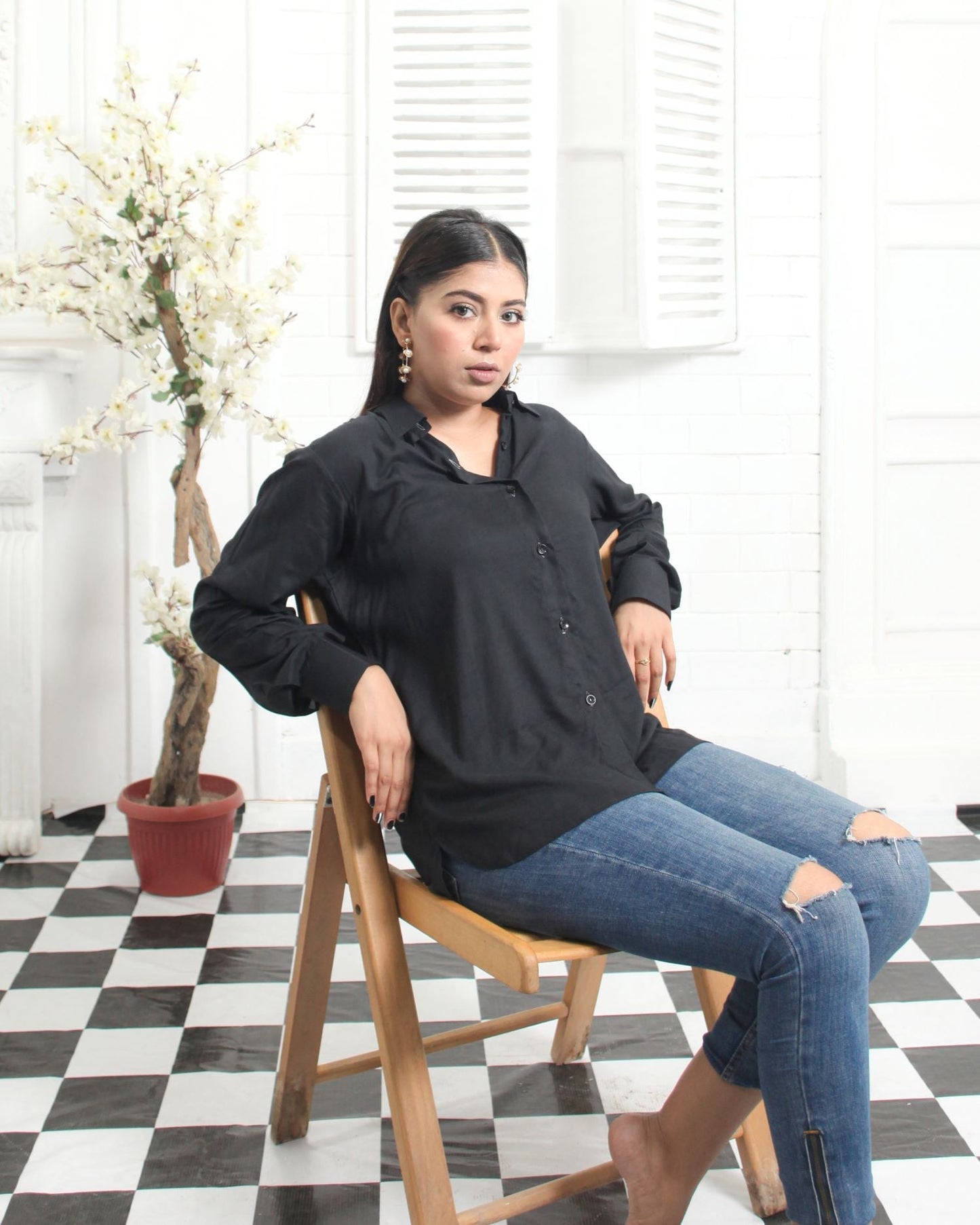 Black Linen Shirt for Women