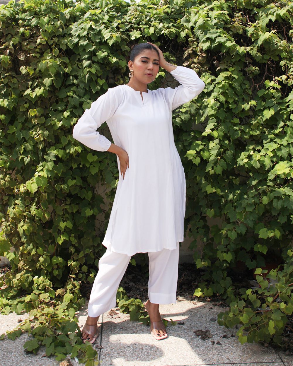 Linen White Two-Piece Indian Suit for Women