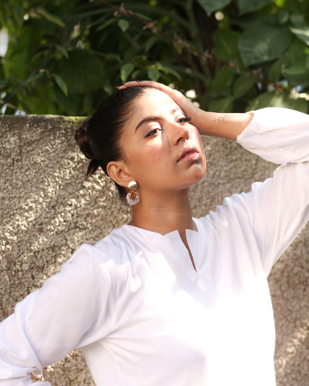 Linen White Two-Piece Indian Suit for Women