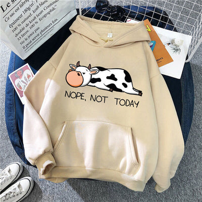 Hooded Sweater Cute Cow Cartoon Print Casual Sports Hoodie