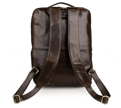 Top layer leather computer backpack