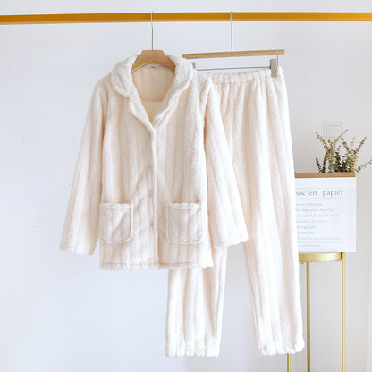 Simple Coral Fleece Couple Pajamas For Women Autumn And Winter