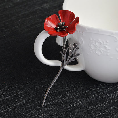 Red flower brooch