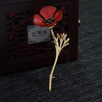Red flower brooch