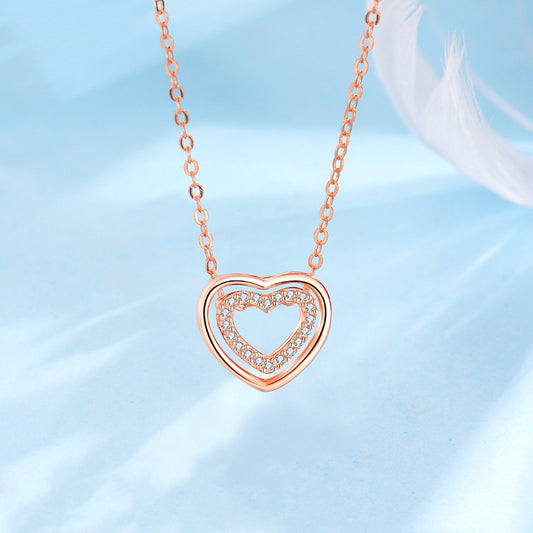 S925 Sterling Silver Heart To Heart Pendant Necklace