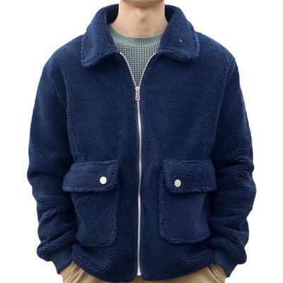 Men's Solid Color Double Pocket Lamb Wool Jacket