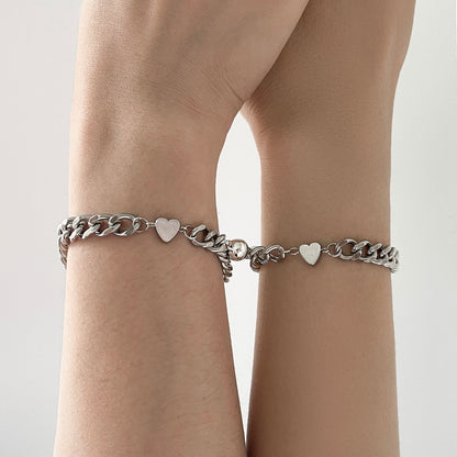 Punk Couple Bracelet Set - Magnetic Silver Chains