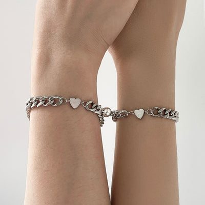 Punk Couple Bracelet Set - Magnetic Silver Chains