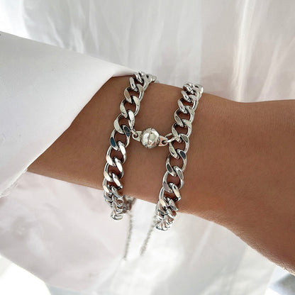 Punk Couple Bracelet Set - Magnetic Silver Chains