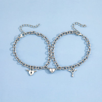 Punk Couple Bracelet Set - Magnetic Silver Chains