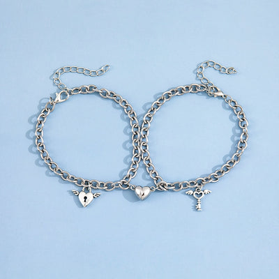 Punk Couple Bracelet Set - Magnetic Silver Chains