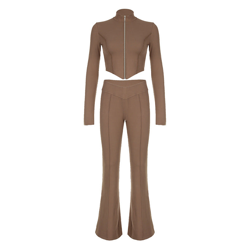 High Waist Bootcut Pants Leisure Sports Two-piece Set