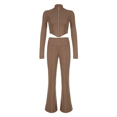 High Waist Bootcut Pants Leisure Sports Two-piece Set
