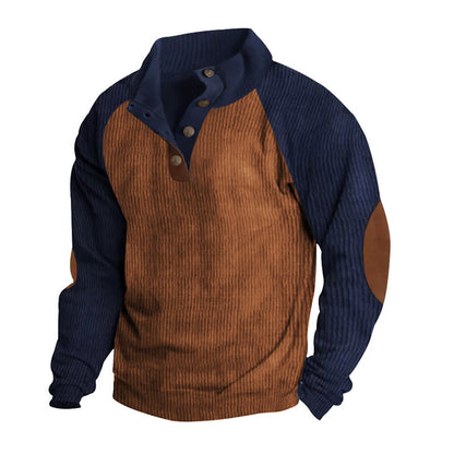 Loose Corduroy Color Matching Sports Sweater