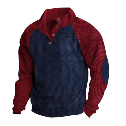 Loose Corduroy Color Matching Sports Sweater
