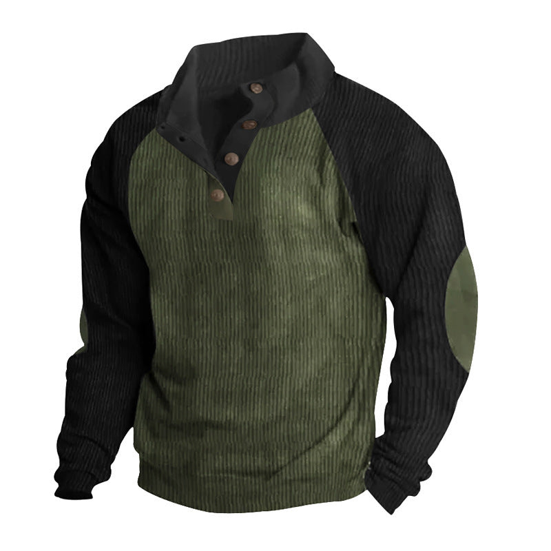 Loose Corduroy Color Matching Sports Sweater