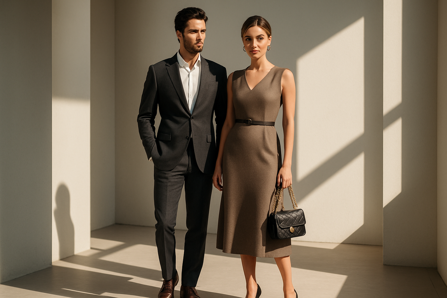 Lifestyle image — man & woman dressed in full outfits, styled like a fashion editorial.