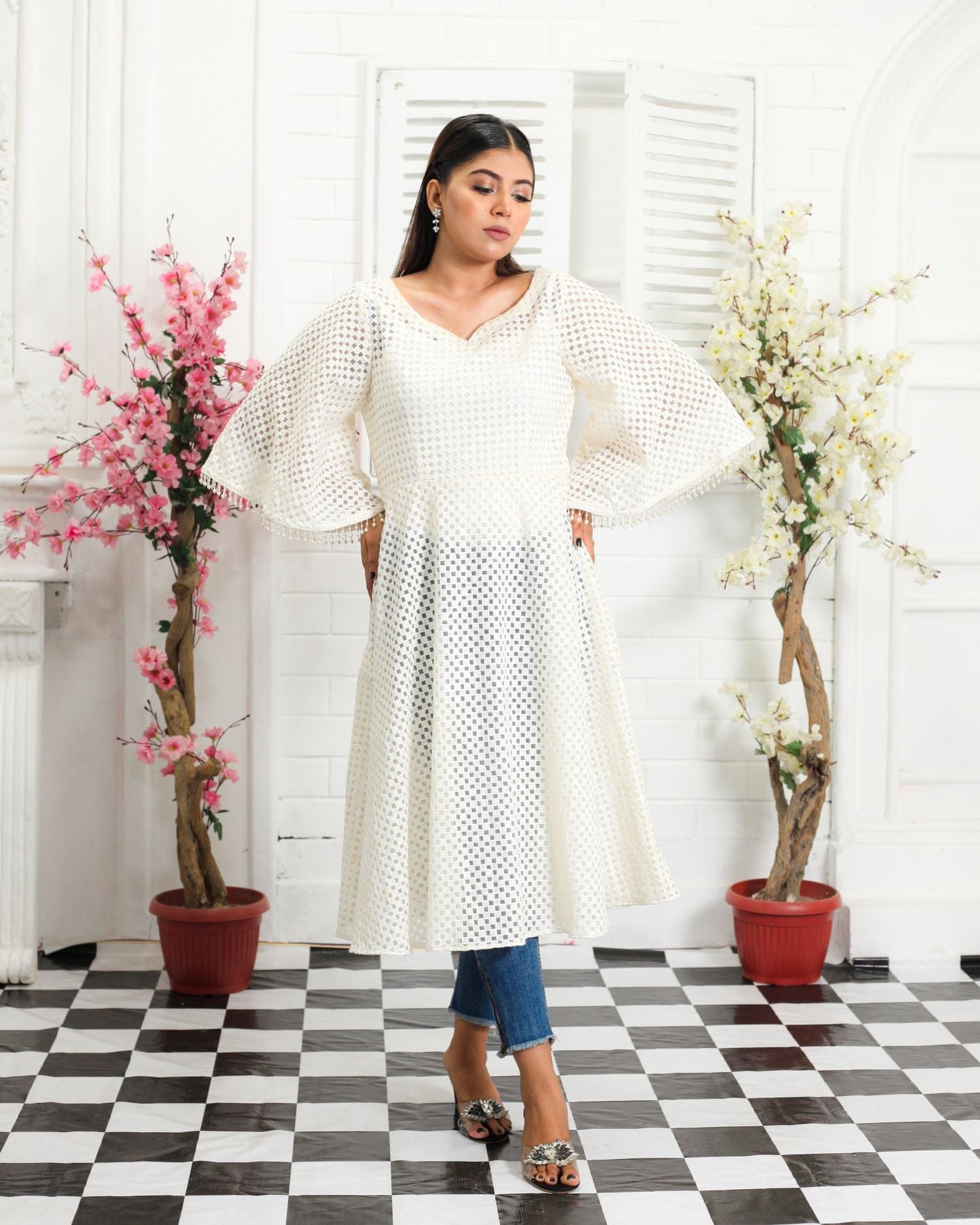 Chicken Kari Umbrella Frock with Bell Sleeves