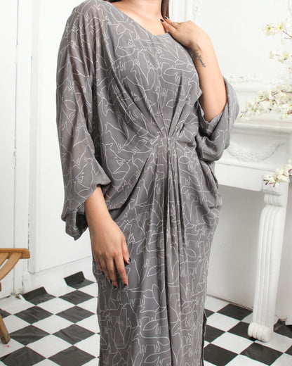 Gray and White Silk Kaftan
