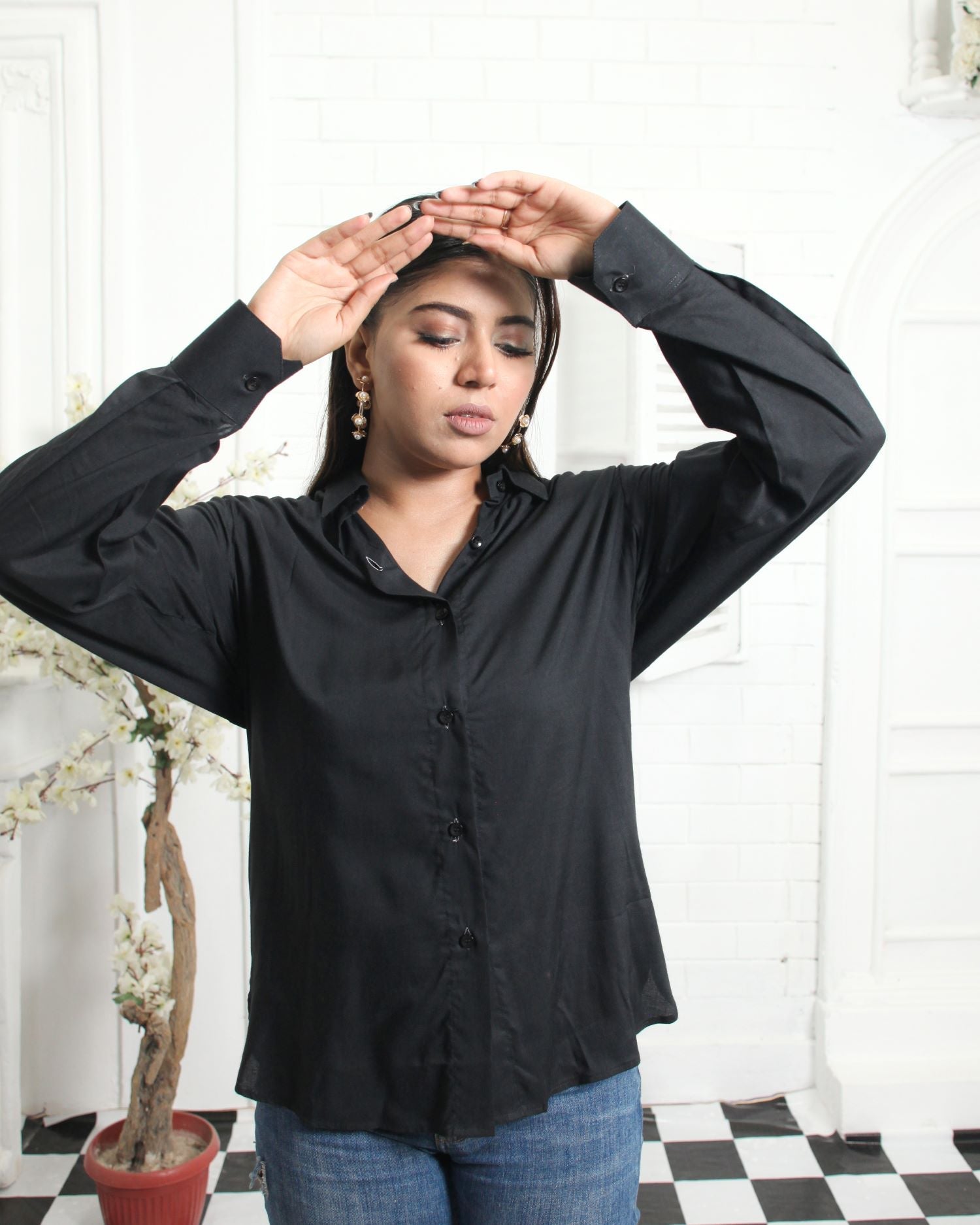 Black Linen Shirt for Women