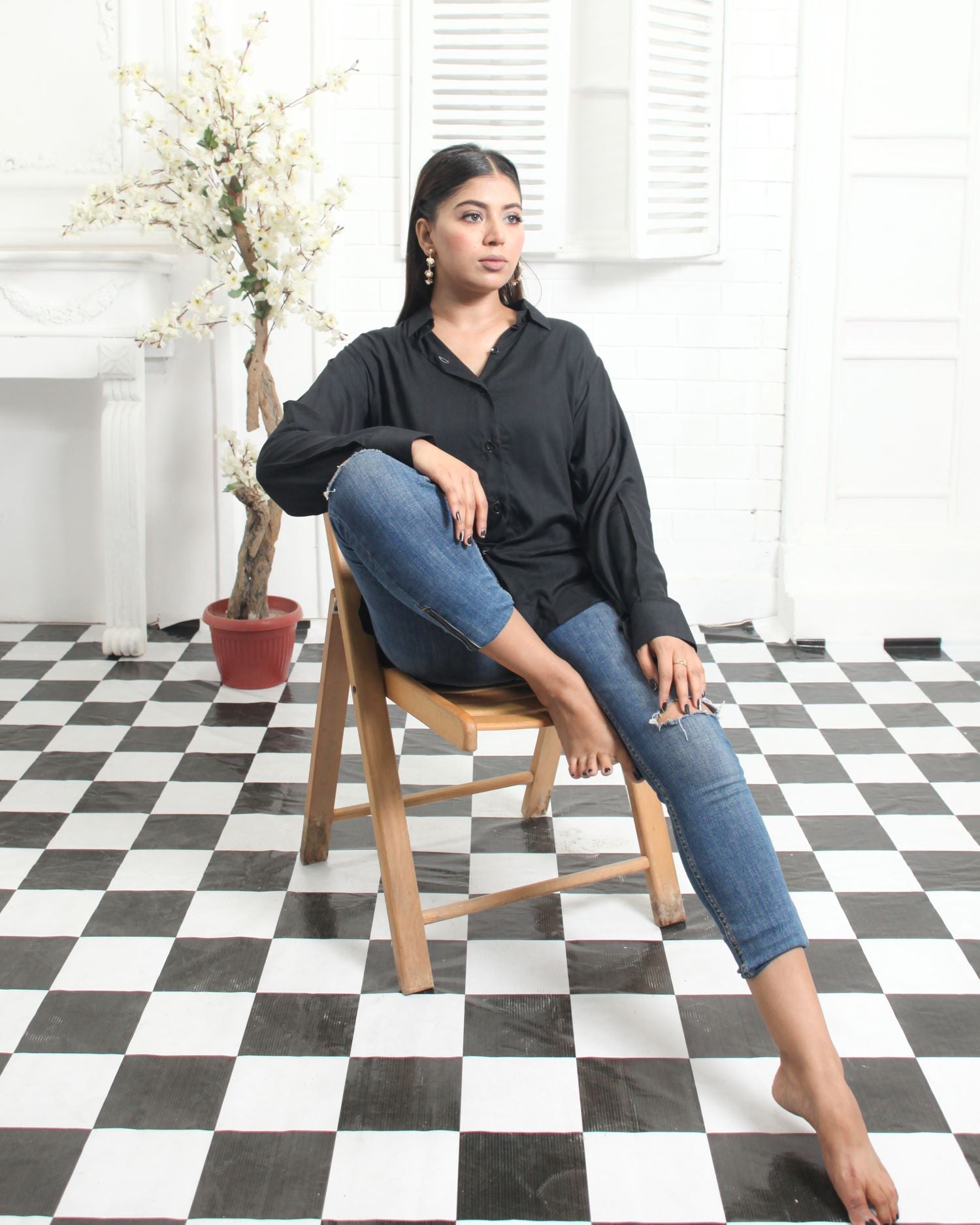Black Linen Shirt for Women