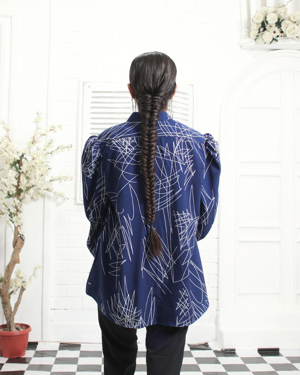 Blue Berry Shirt | Leg of Mutton Sleeve with Front Pleats