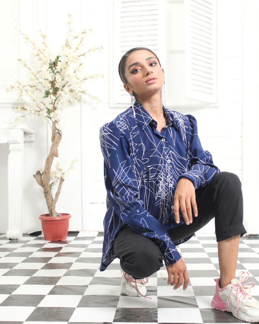 Blue Berry Shirt | Leg of Mutton Sleeve with Front Pleats