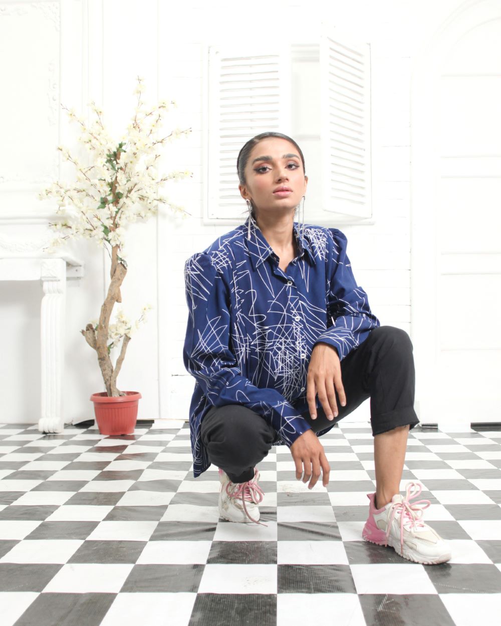 Blue Berry Shirt | Leg of Mutton Sleeve with Front Pleats