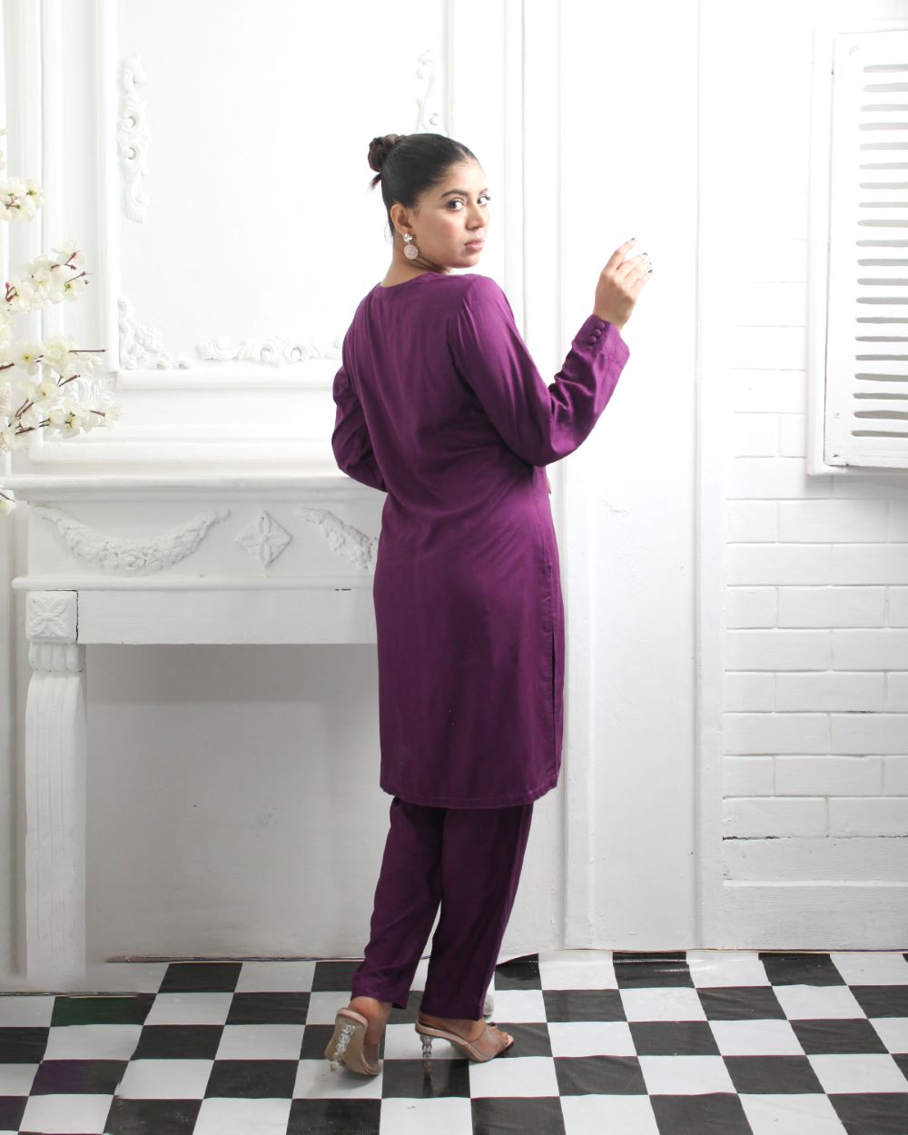 Linen Plum Two-Piece Indian Suit for Women