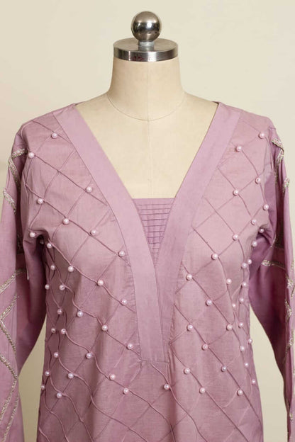 Pearl-Embellished Kankar Pleat Kankar Pleat Cotton Dress