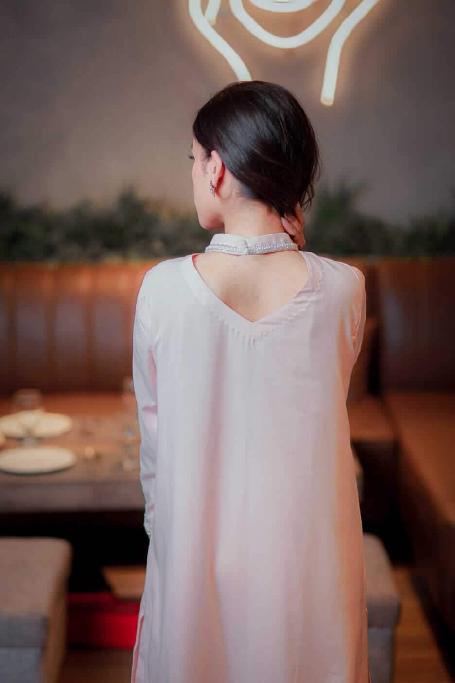 Double Gorget Long Dress with Lace Accents