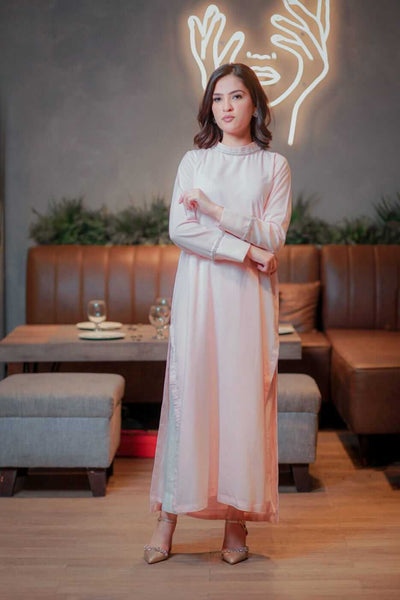 Double Gorget Long Dress with Lace Accents